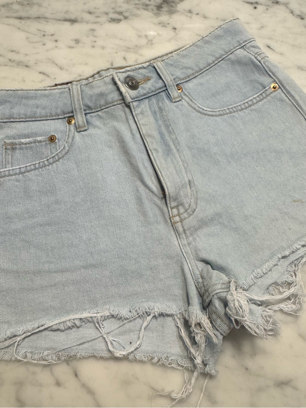 H&M Light Blue Distressed Denim Cutoff Shorts
